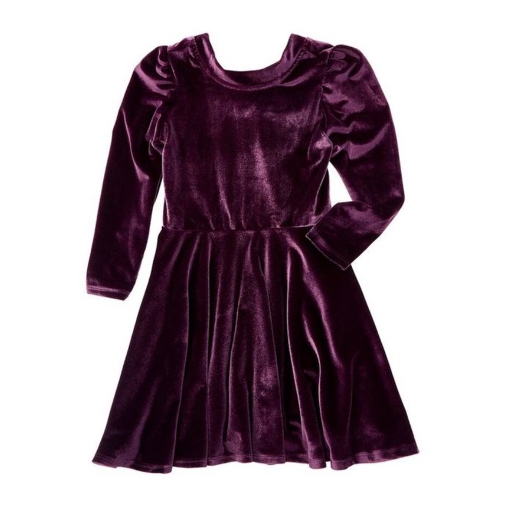 CHASER Stretch Velvet Bow Detail Puff Sleeve Dress Plum Purple Long Sleeves Sz 3